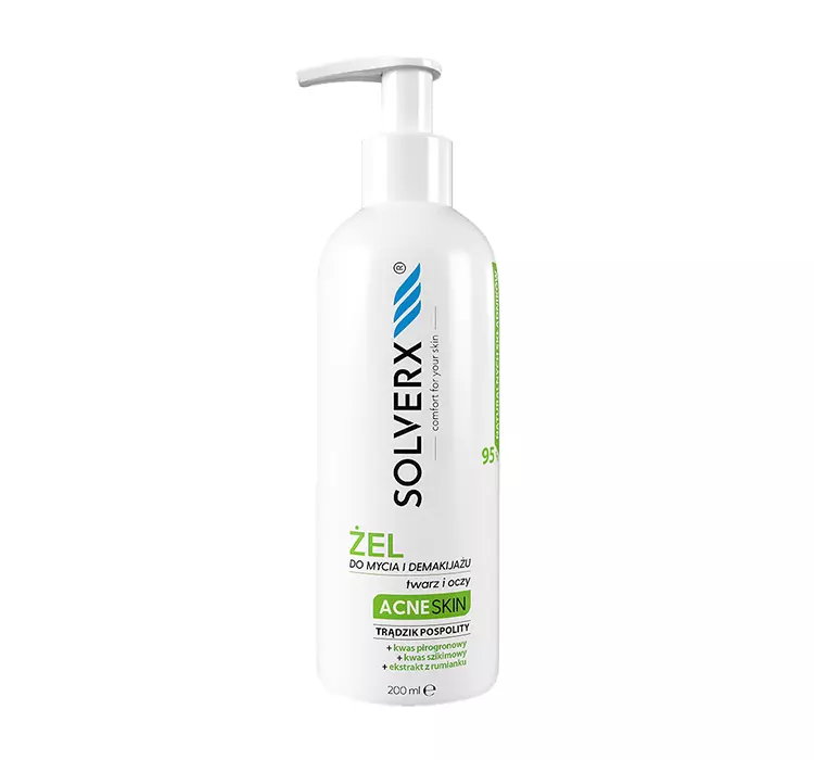 SOLVERX ACNE SKIN ŻEL DO MYCIA I DEMAKIJAŻU TWARZY I OCZU 200ML