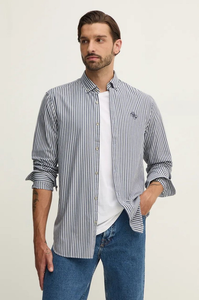 Guess koszula bawełniana męska kolor granatowy regular z kołnierzykiem button-down M4BH51.WGK70