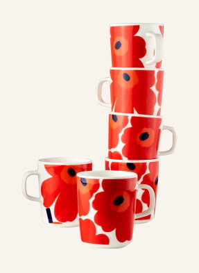 Marimekko Kubki Z Uchem Oiva/Unikko, 6 Szt. rot