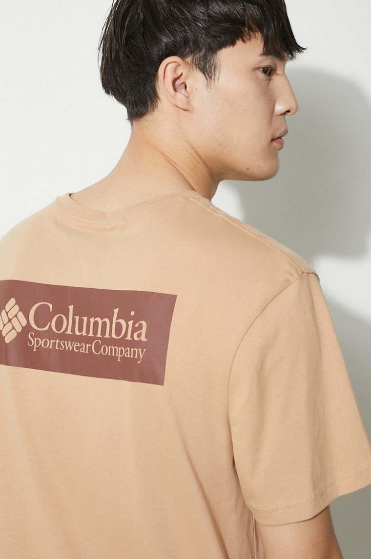 Columbia t-shirt bawełniany North Cascades kolor beżowy z nadrukiem 1834041