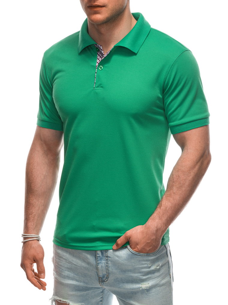 Koszulka męska Polo bez nadruku S1929 - zielona