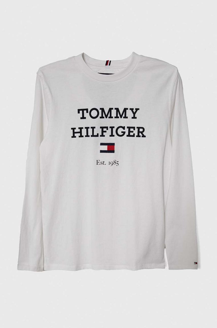 Tommy Hilfiger longsleeve bawełniany dziecięcy kolor biały z nadrukiem