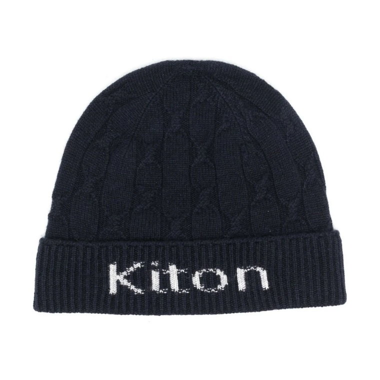 Niebieska czapka z kablówką i logo Intarsia Kiton