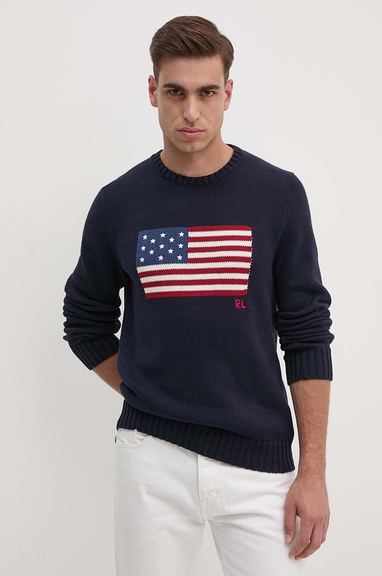 Polo Ralph Lauren sweter bawełniany kolor granatowy  710718281