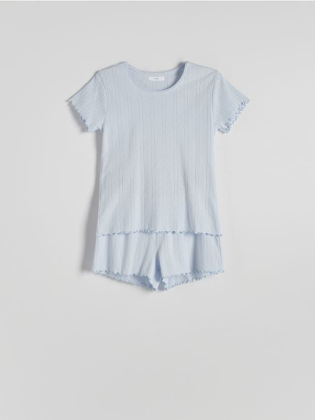 Reserved - Dwuczęściowa piżama z mereżką - jasnoniebieski