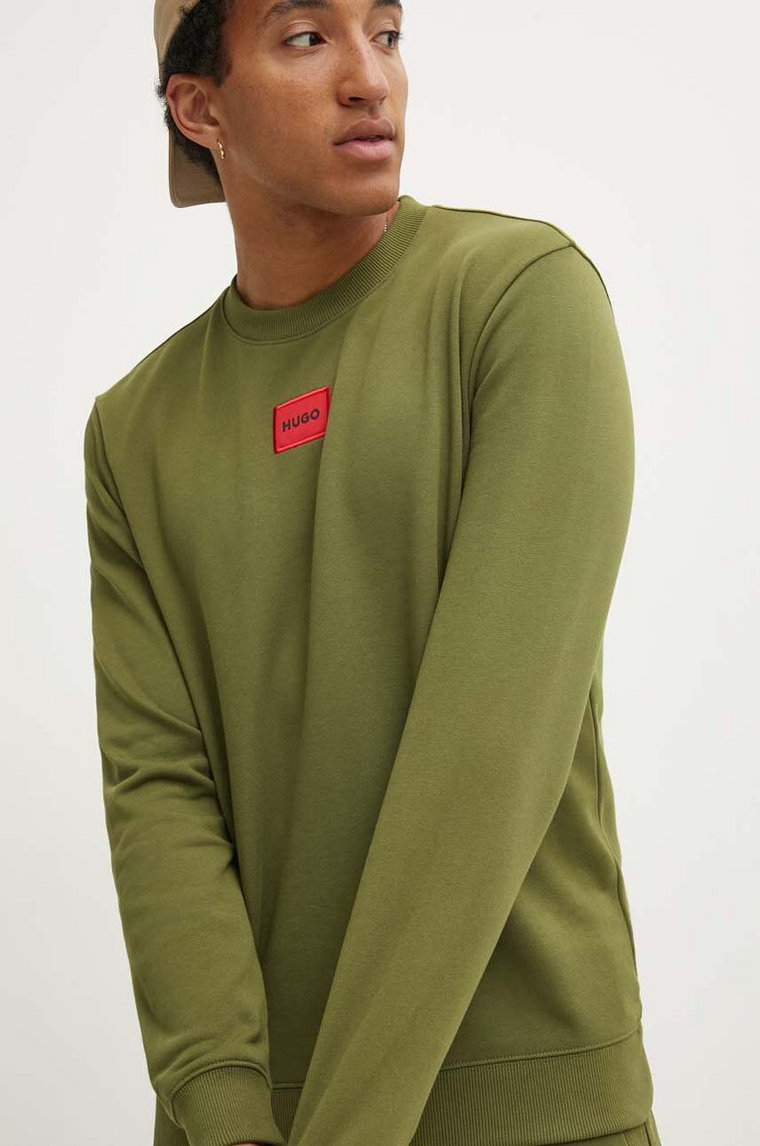 HUGO bluza bawełniana męska kolor zielony z aplikacją 50447964