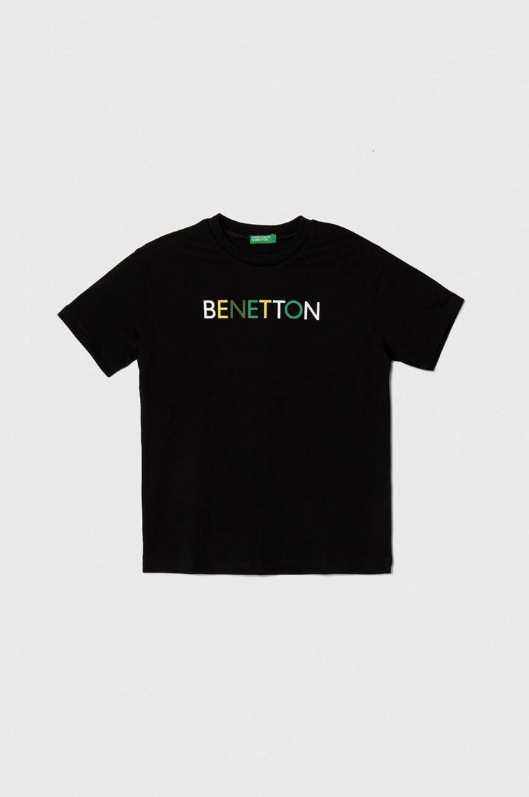 United Colors of Benetton t-shirt bawełniany dziecięcy kolor czarny z nadrukiem