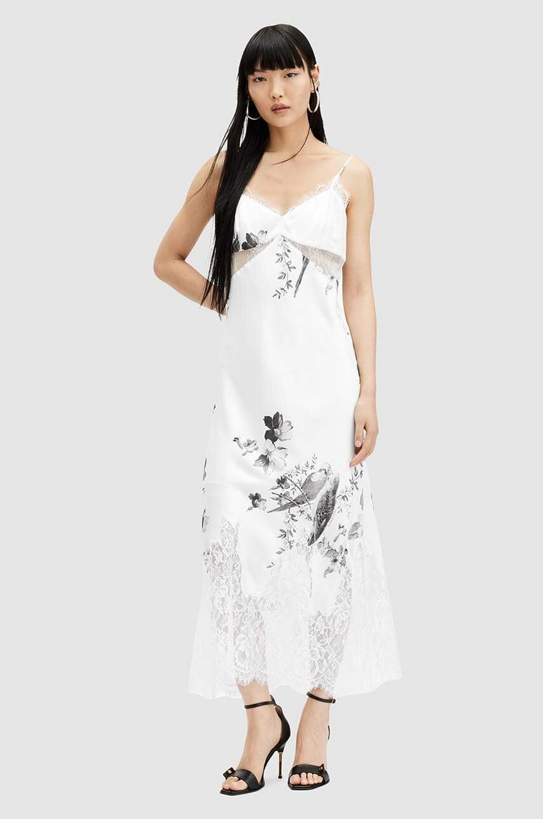 AllSaints sukienka EVANGELIA IONA DRESS kolor biały midi prosta W005DA