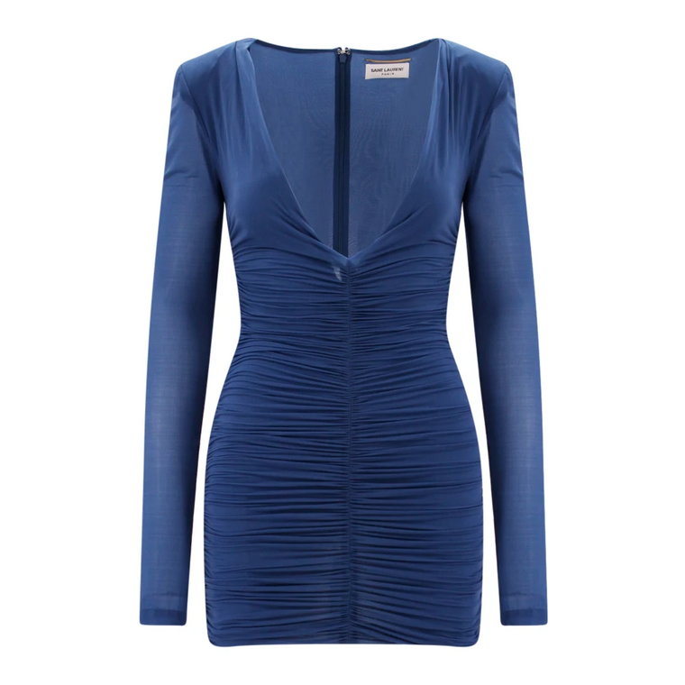 Niebieska Sukienka z Drapowanym Materiałem Saint Laurent