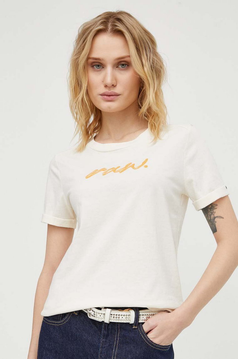 G-Star Raw t-shirt bawełniany damski kolor beżowy