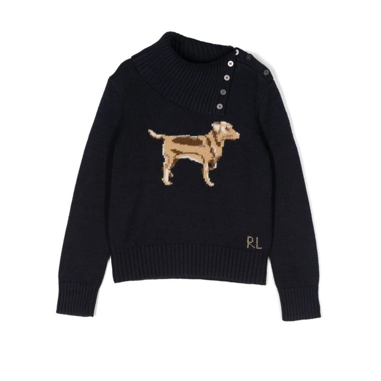 Niebieski sweter z dzianiny dla dzieci z motywem psa Ralph Lauren