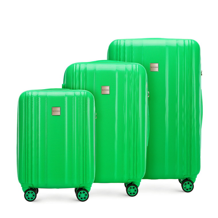 Zestaw walizek z polikarbonu plaster miodu zielony