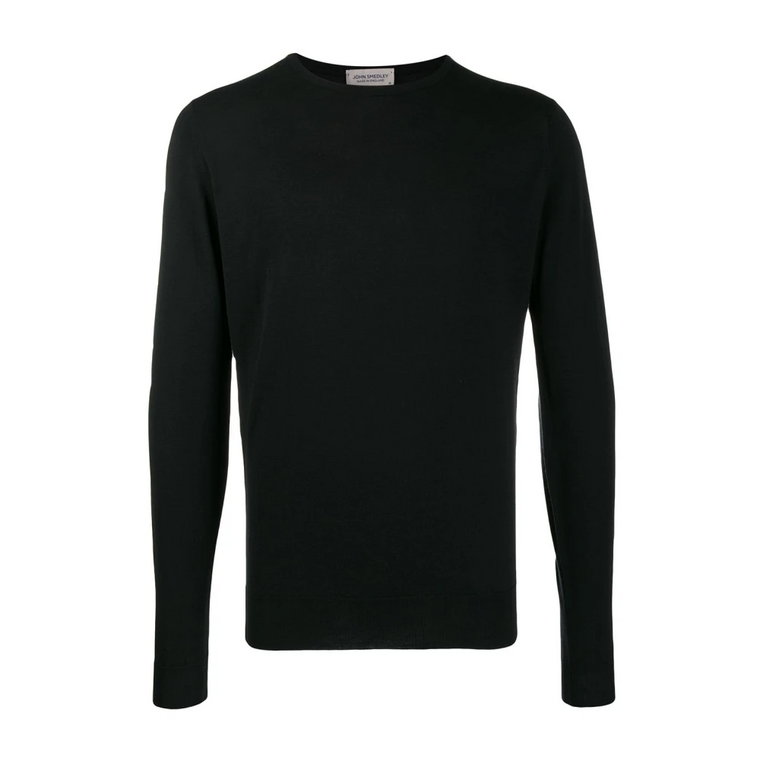 Czarny wełniany sweter z okrągłym dekoltem John Smedley