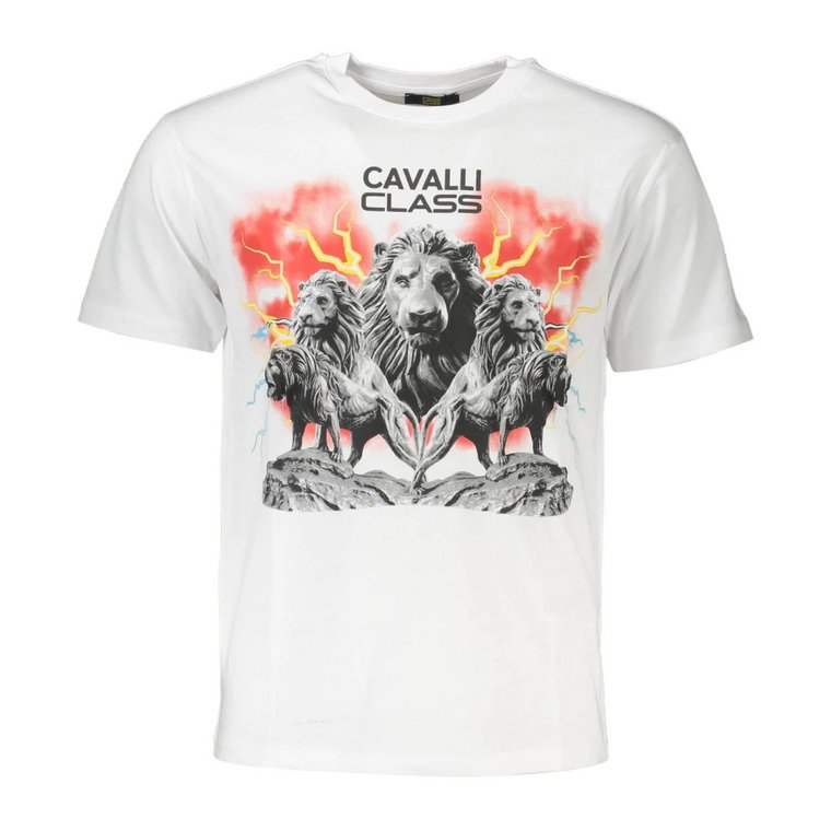 Biała koszulka męska, krótkie rękawy, regularny krój Cavalli Class