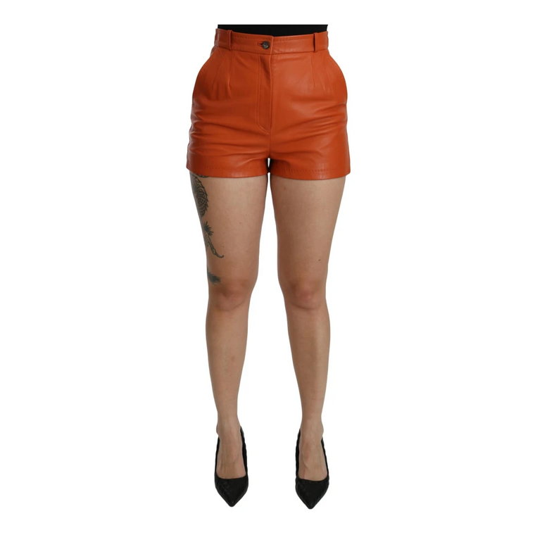 Orange Leather High Waist Hot Pants Shorts Dolce & Gabbana