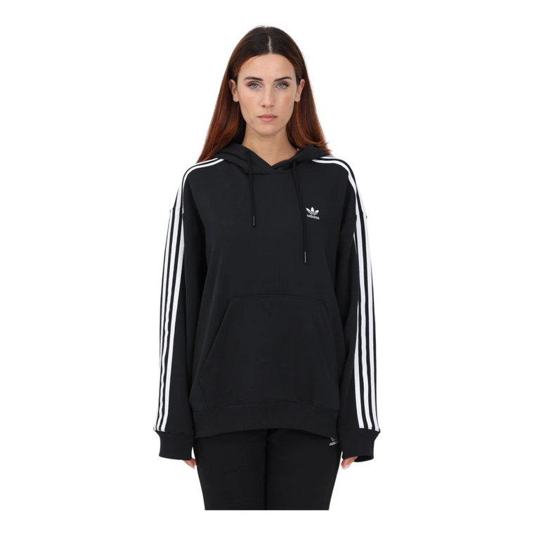 Czarna bluza z kapturem z 3 paskami, Oversize Adidas Originals