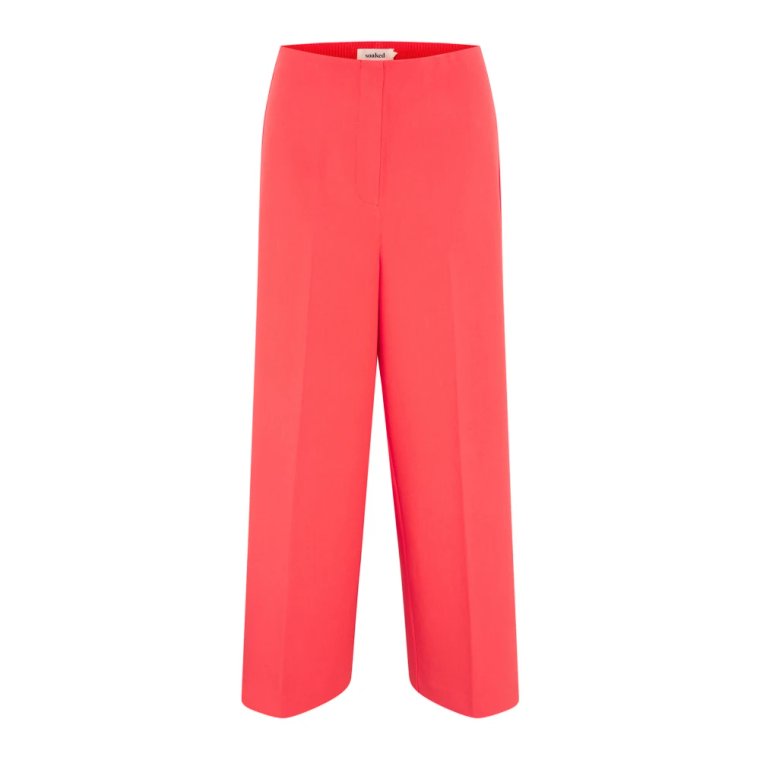 Cropped Wide Leg Pants Hot Coral Soaked in Luxury