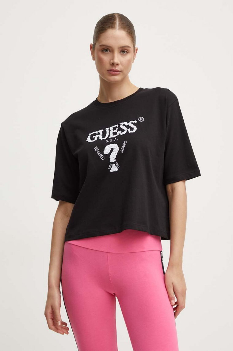 Guess t-shirt bawełniany AURLIE damski kolor czarny V4YI06 I3Z14