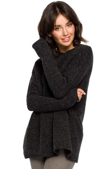 Sweter oversize z niewielką stójką - antracytowy