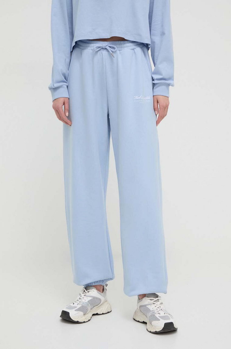 Karl Lagerfeld spodnie dresowe bawełniane kolor niebieski gładkie