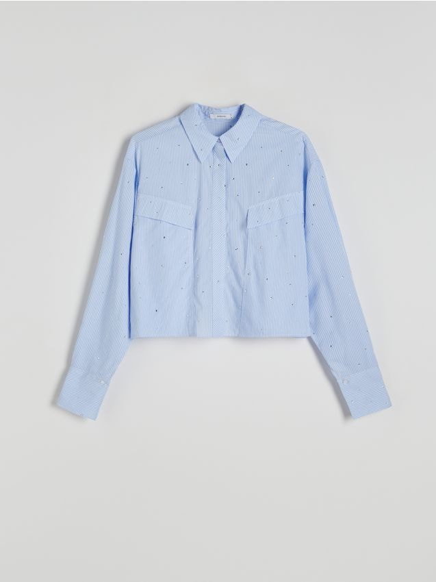 Reserved - Krótka koszula z aplikacjami ze strasu - jasnoniebieski