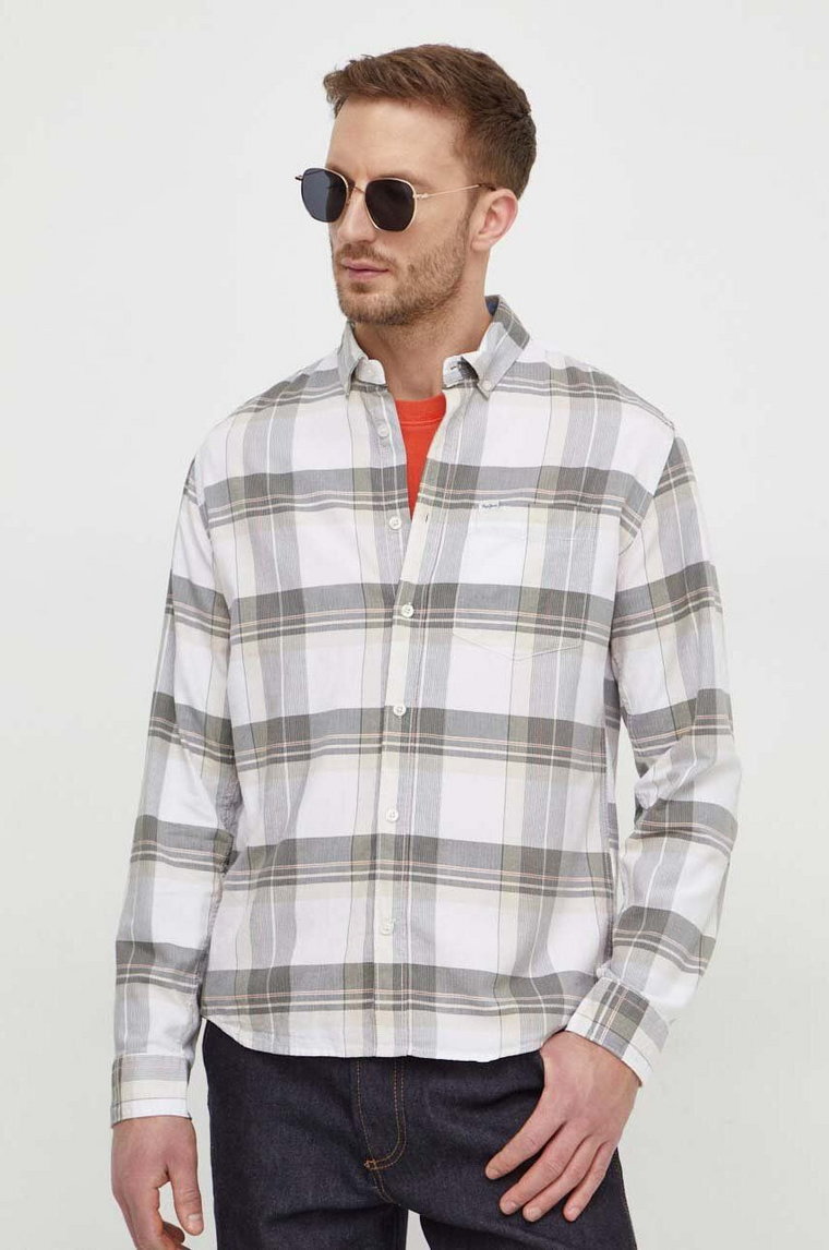 Pepe Jeans koszula bawełniana męska kolor biały regular z kołnierzykiem button-down