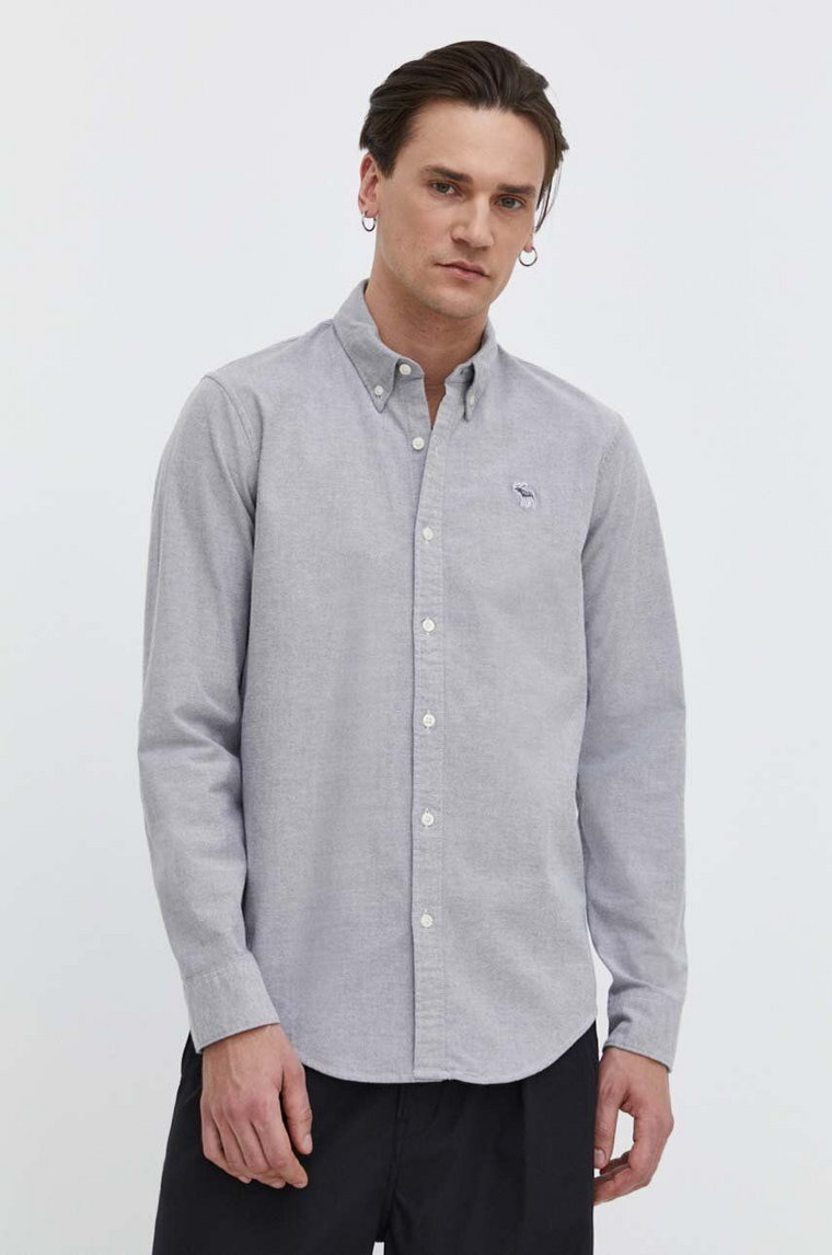 Abercrombie & Fitch koszula męska kolor szary regular z kołnierzykiem button-down