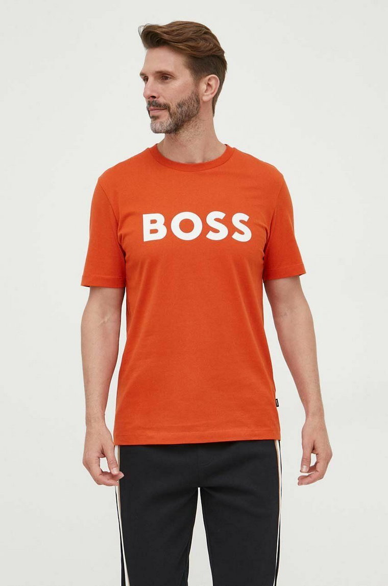 BOSS t-shirt bawełniany kolor pomarańczowy z nadrukiem 50495742