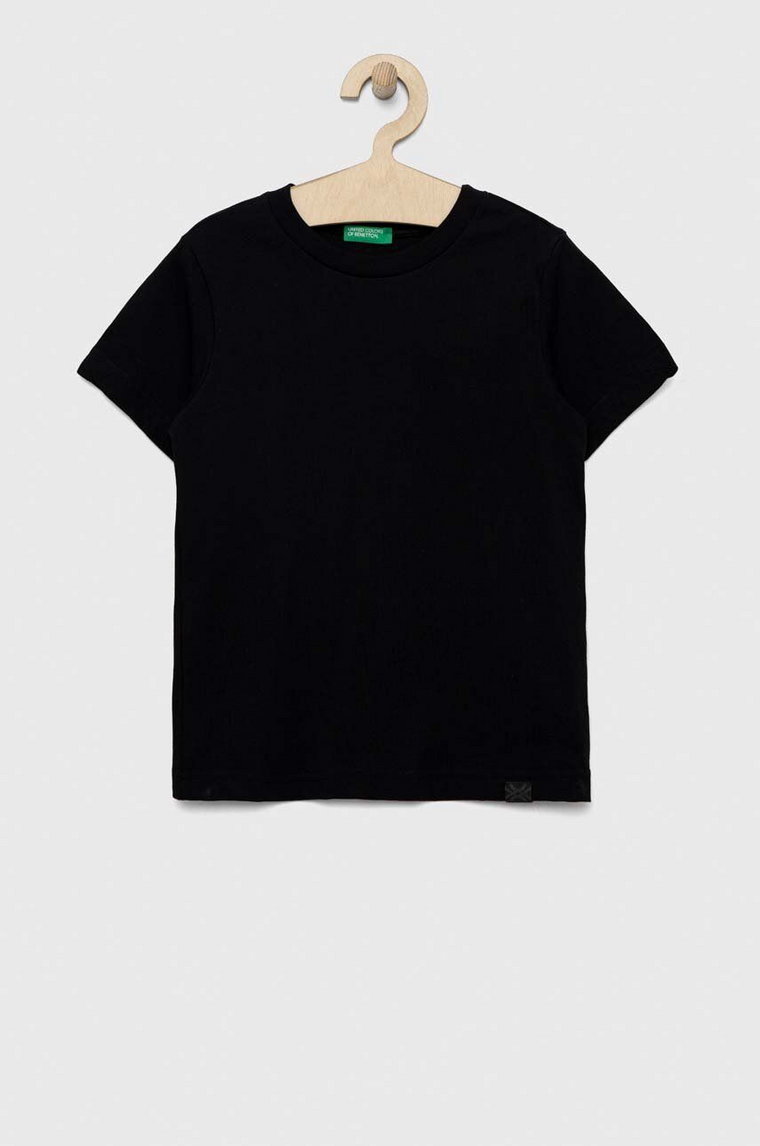 United Colors of Benetton t-shirt bawełniany dziecięcy kolor czarny gładki