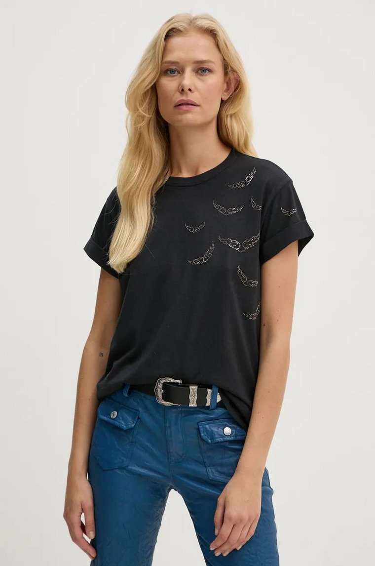 ZADIG&VOLTAIRE t-shirt z domieszką lnu kolor czarny JWTS01663