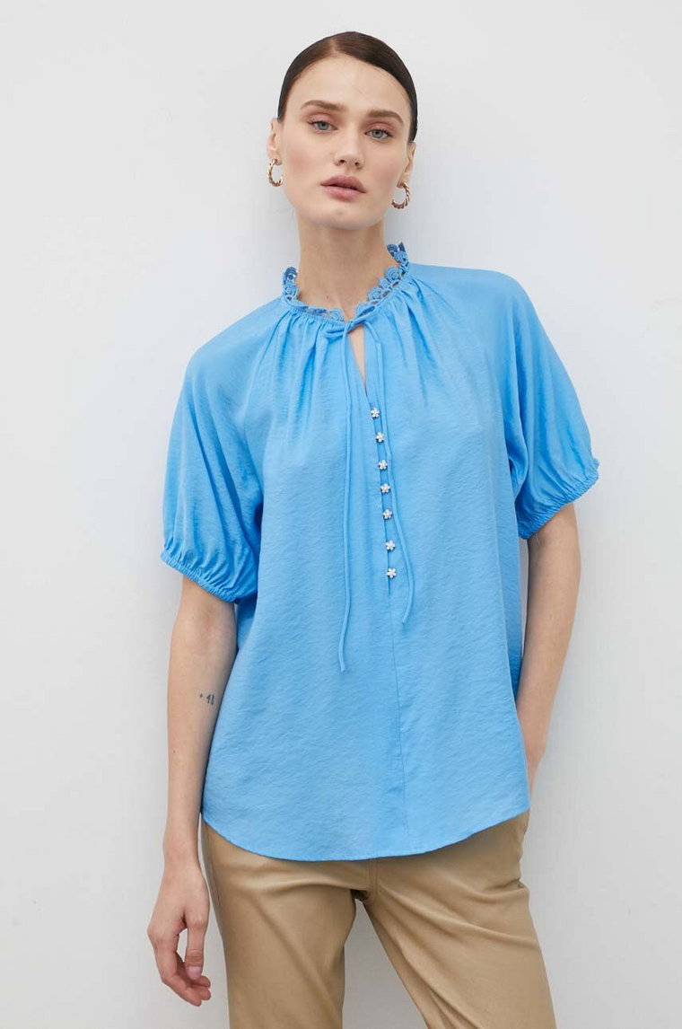 Bruuns Bazaar bluzka damska kolor niebieski gładka