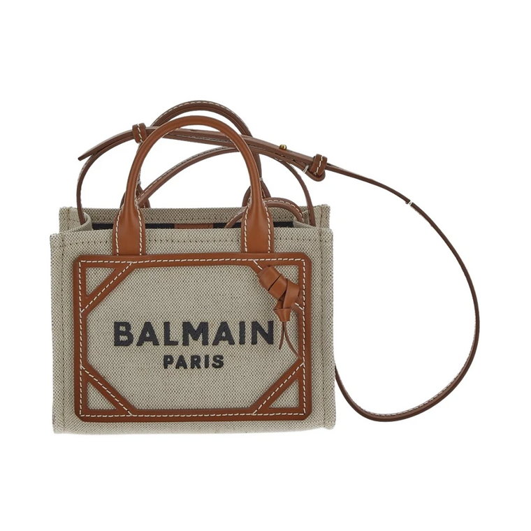 Beige Canvas Mini Shopper Torba Balmain