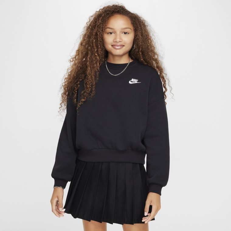 Dziewczęca bluza dresowa o pudełkowym kroju z półokrągłym dekoltem Nike Sportswear Club Fleece - Fiolet