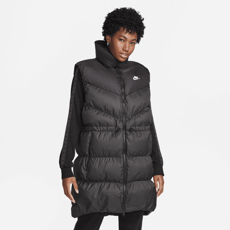 Damski bezrękawnik puchowy o długim luźnym kroju Therma-FIT Nike Sportswear Windpuffer - Czerń