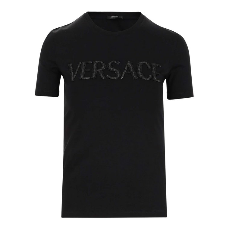 Czarna Bawełniana Koszulka z Logo Versace