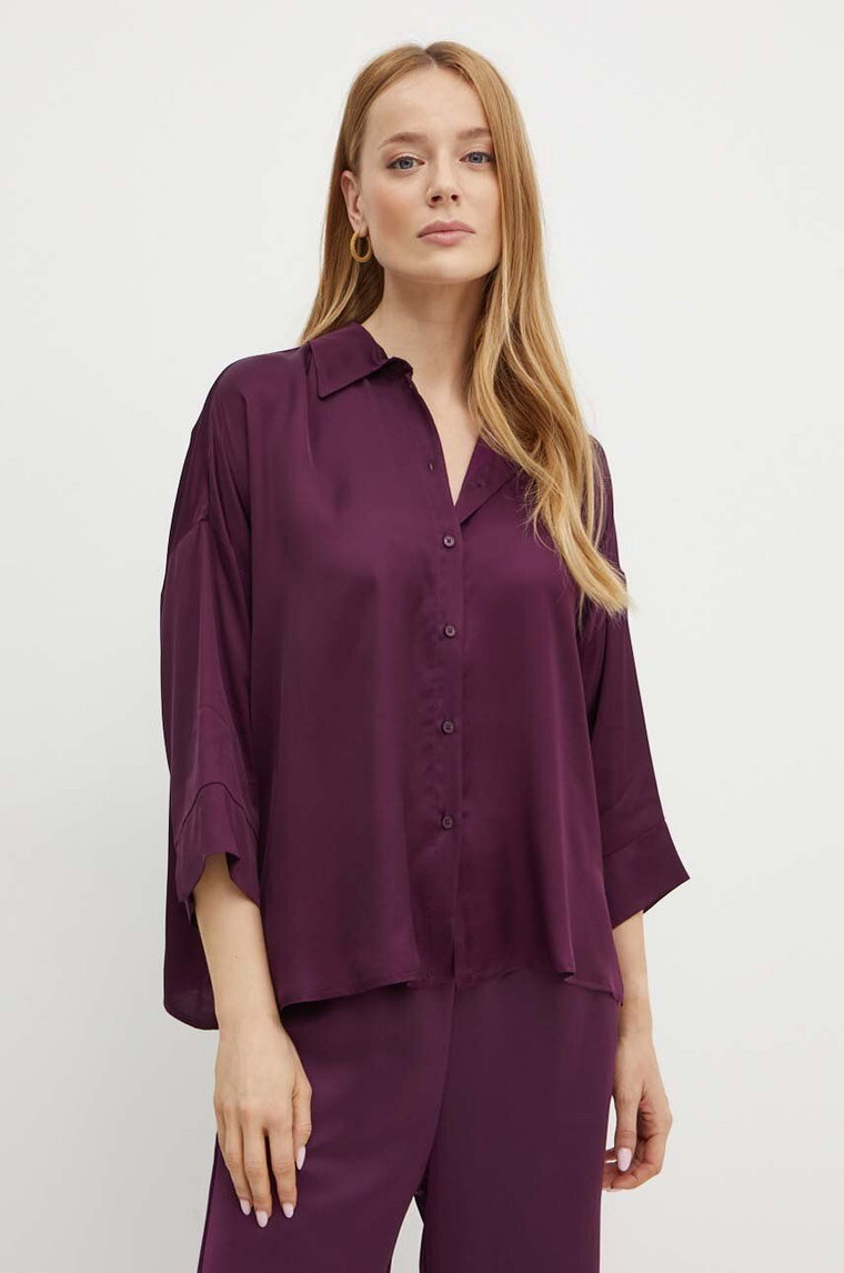 MAX&Co. koszula damska kolor fioletowy relaxed z kołnierzykiem klasycznym 2426116071200