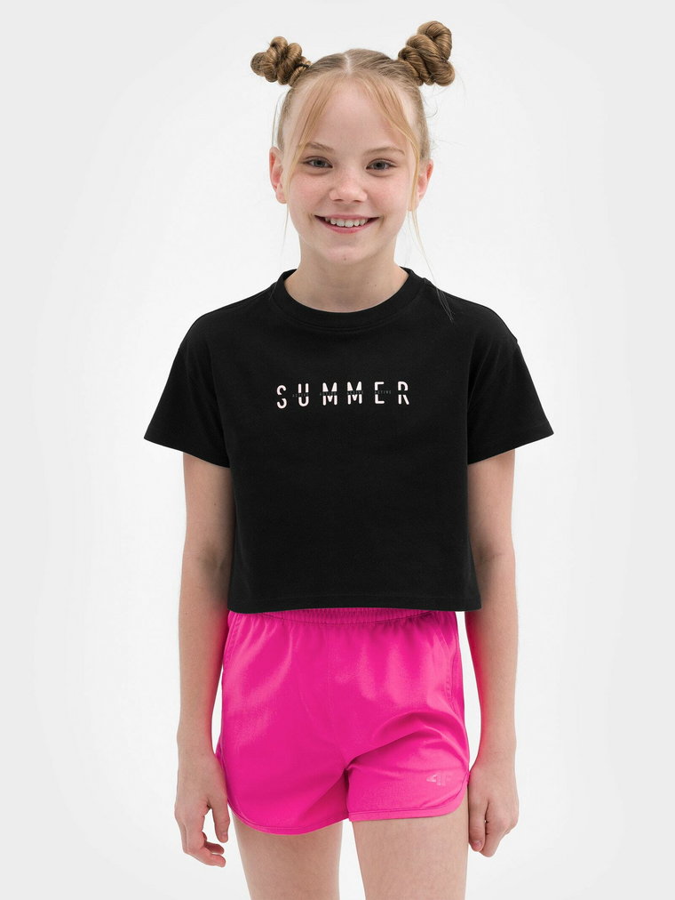 T-shirt crop top z nadrukiem dziewczęcy