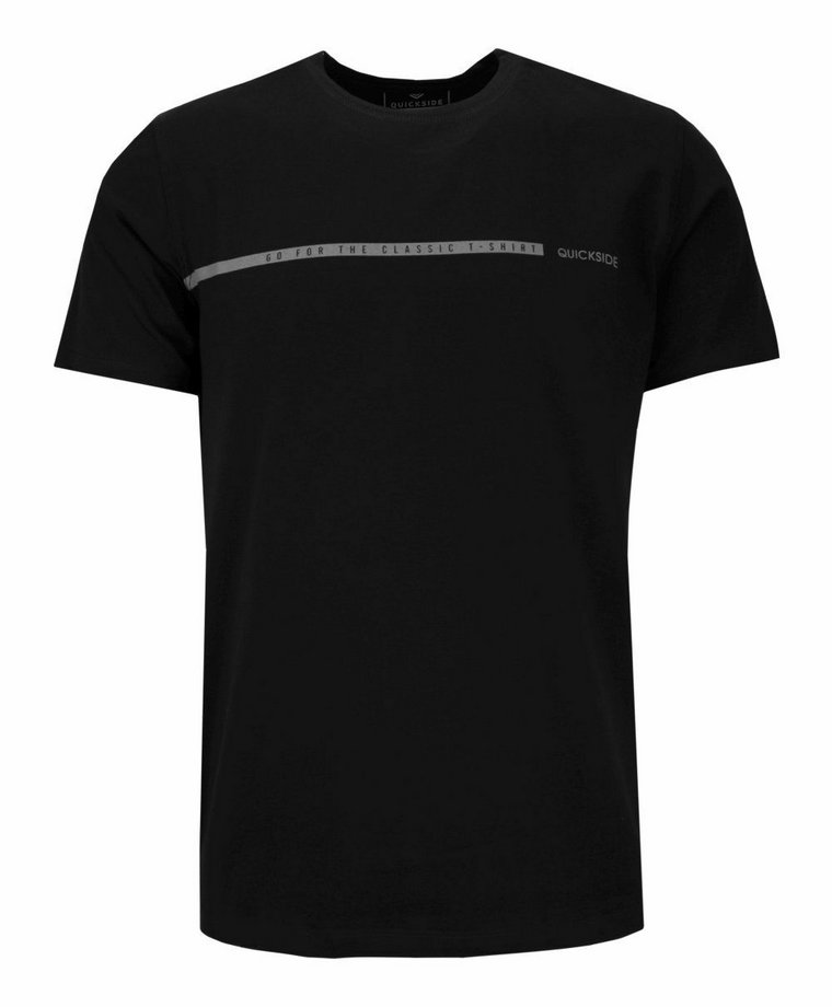 T-shirt Męski z Napisami, Czarny z Nadrukiem, Bawełniany, Krótki Rękaw -QUICKSIDE