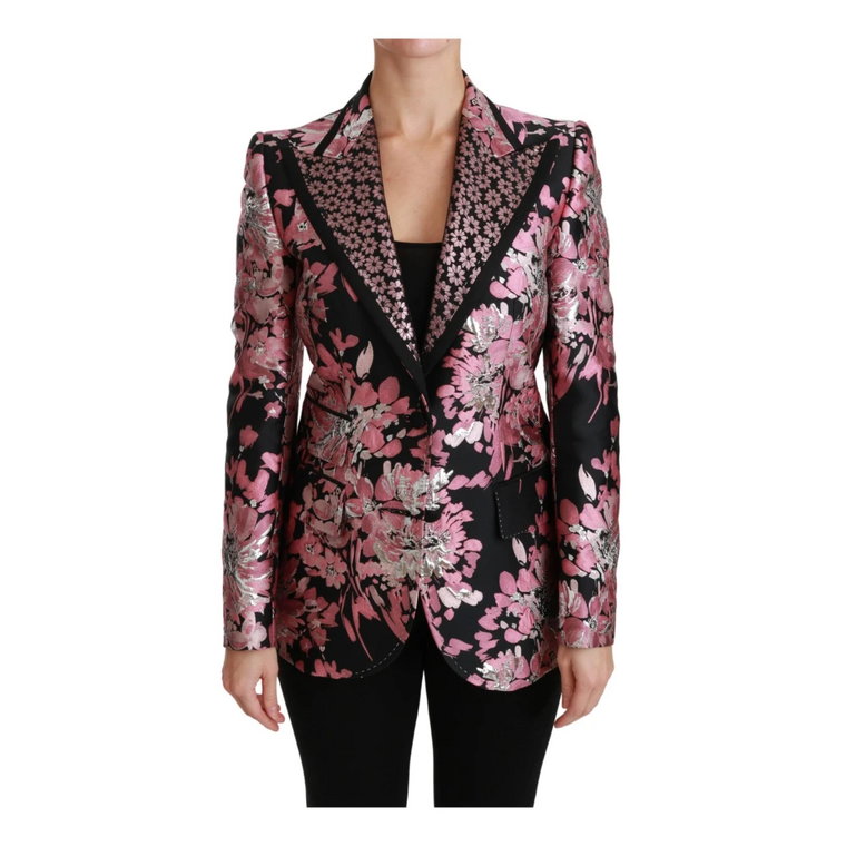 Black Pink Jacquard Slim Fit Marynarka Dolce & Gabbana