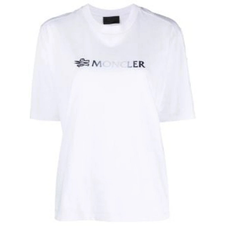 Biała koszulka z aksamitnym logo Moncler