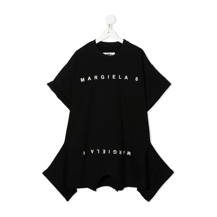 Oversize Sukienka Midi z Krótkim Rękawem i Wzorem Writt MM6 Maison Margiela