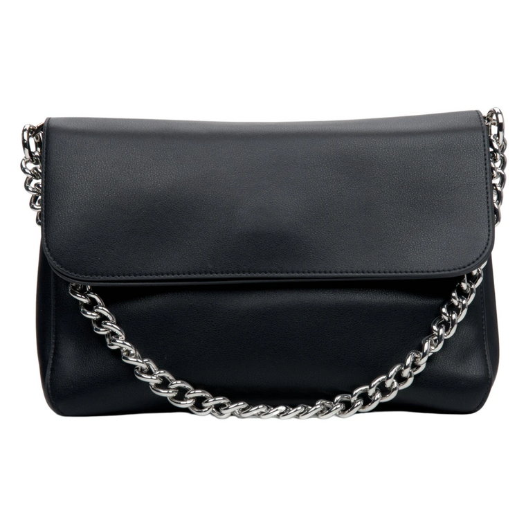 Women's Black Leather Crossbody Bag with Silver Chain Estro Er00113761 Estro