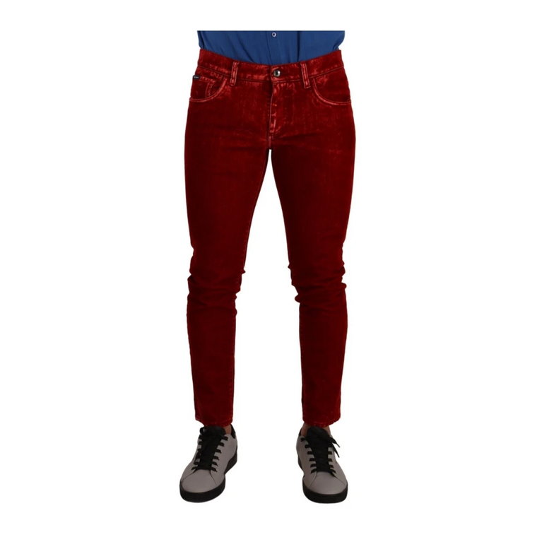 Czerwone Elastyczne Dżinsy Skinny z Bawełny Dolce & Gabbana