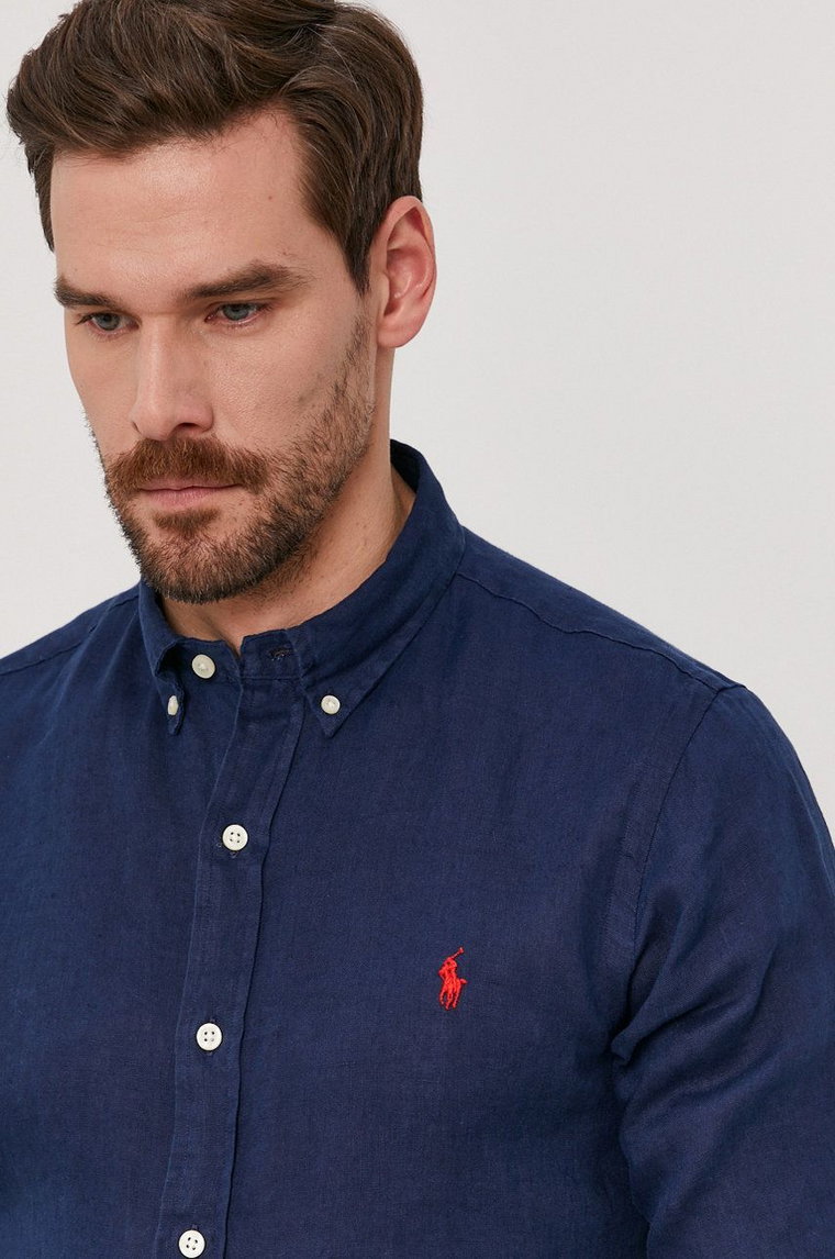 Polo Ralph Lauren Koszula 710829443001 męska kolor granatowy slim z kołnierzykiem button-down