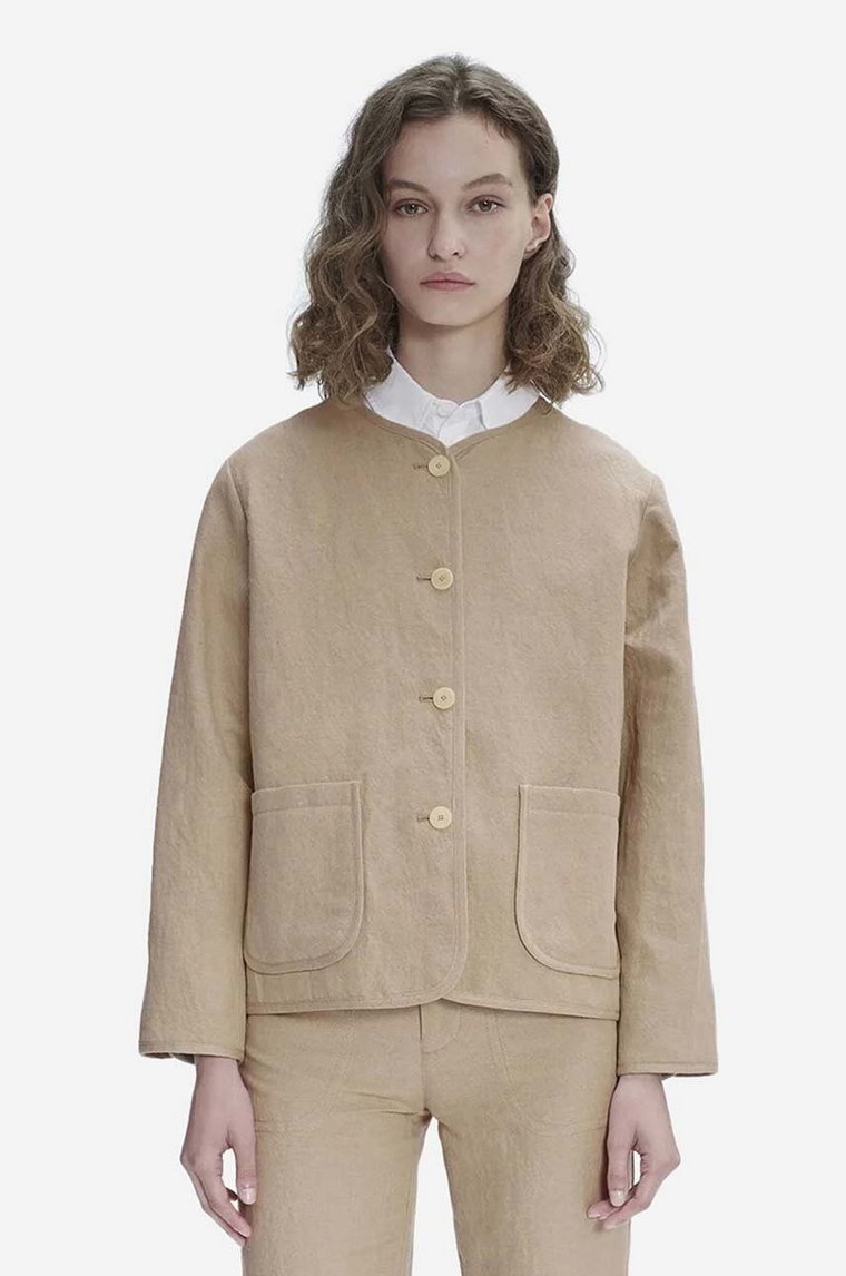 A.P.C. marynarka lniana kolor beżowy oversize gładka LIAEO.F02803-BEIGE