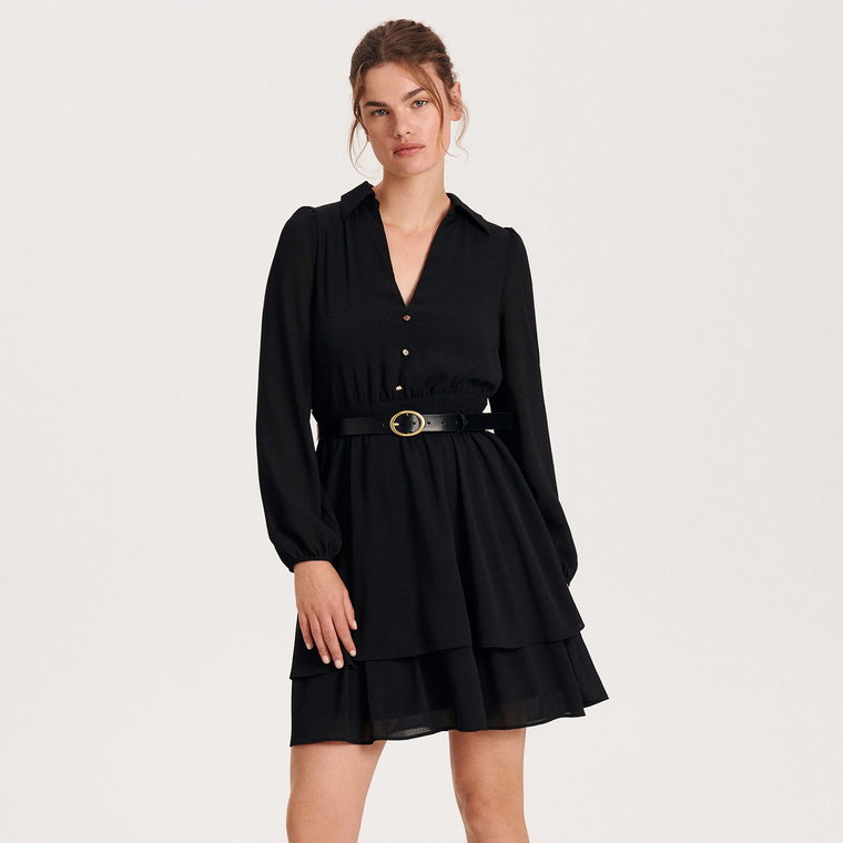 Reserved - Sukienka mini z falbanami - czarny