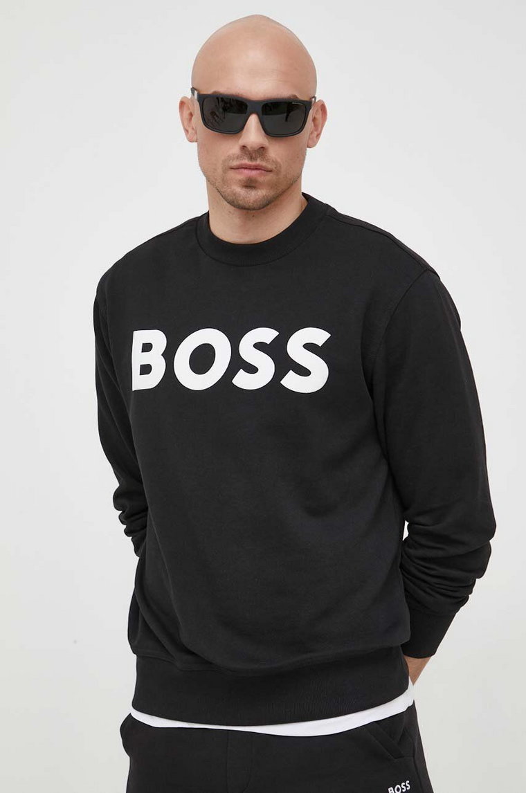 Boss Orange bluza bawełniana męska kolor czarny z nadrukiem 50487133