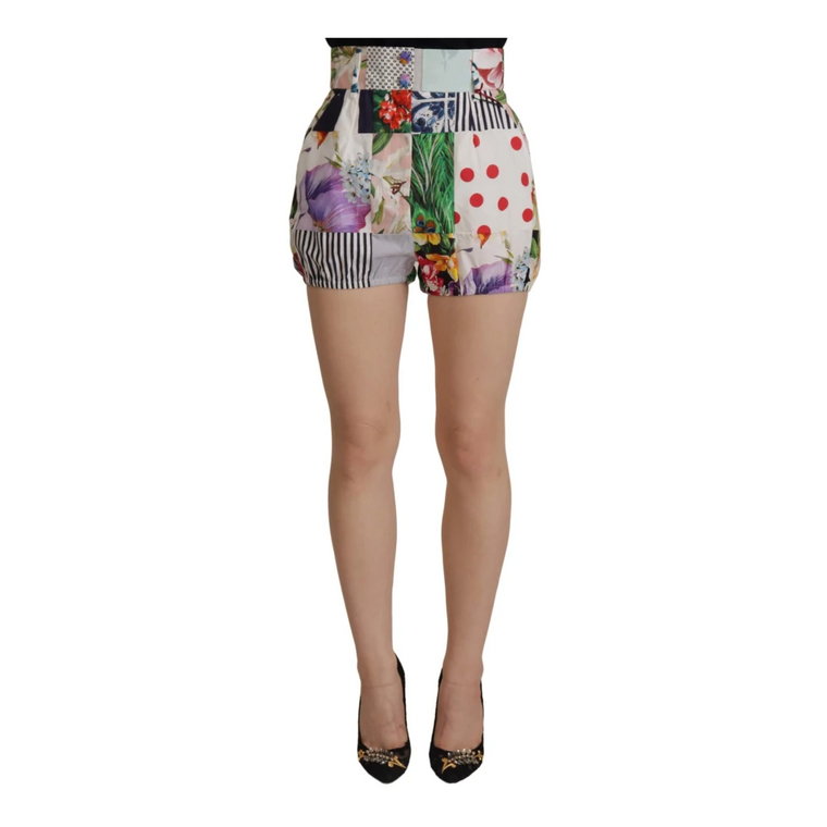 Multicolor Patchwork High Waist Cotton Shorts Dolce & Gabbana