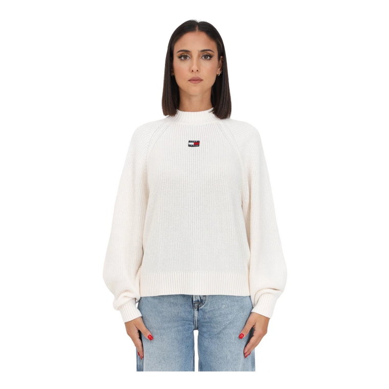 Biała damska sweter z organicznej bawełny z golfem Tommy Jeans
