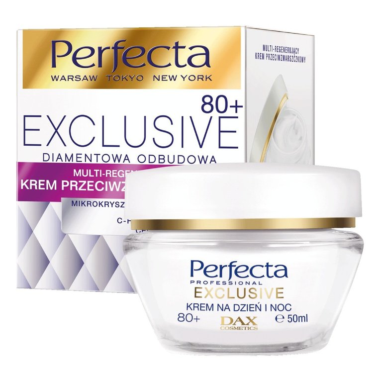 Perfecta, Exclusive Diamentowa Odbudowa, Multiregenerujący krem przeciwzmarszczkowy 80+, 50 ml